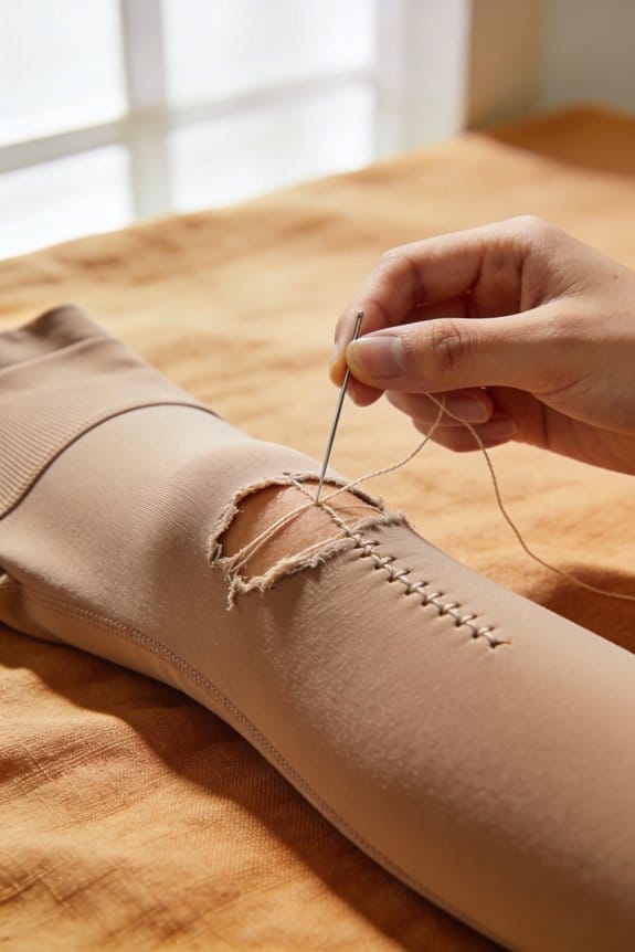 hand stitching legging repairs