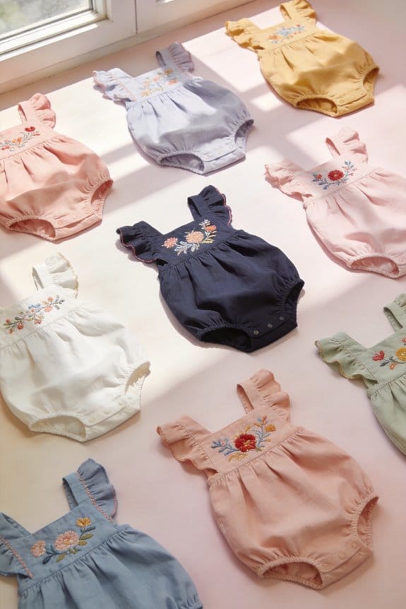 playful embroidered girls rompers